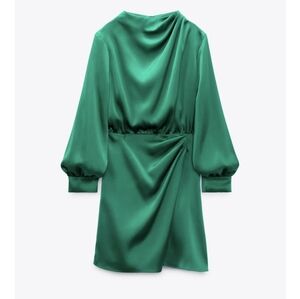 ZARA Elegant Green Satin Dress